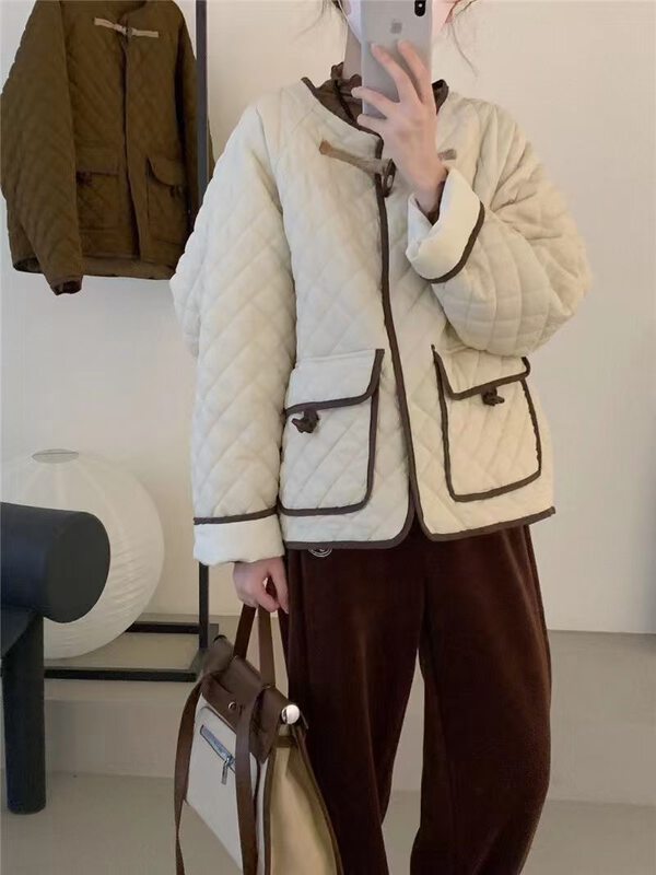 [M.ZI STUDIO] Contrasting color plus velvet and age-reducing loose casual short coat 12138# HBX
