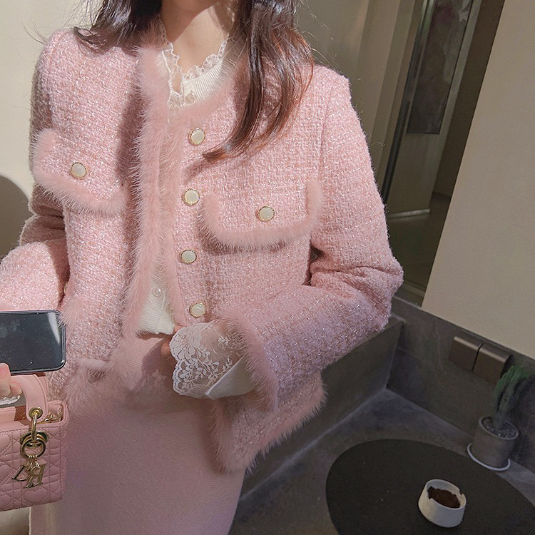 【L.L STUDIO】Small Xiangfeng stitching imitation mink fur thick short coat 78546# PCZ
