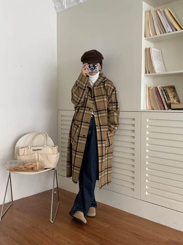 【ARE YOU】Single-breasted plaid fashion all-match coat YS3-820# L
