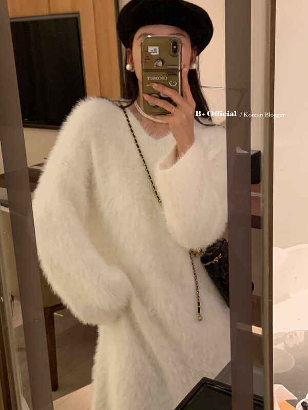 【B plus】Korean skin-friendly soft and waxy imitation mink ladylike dress 22-8586-2