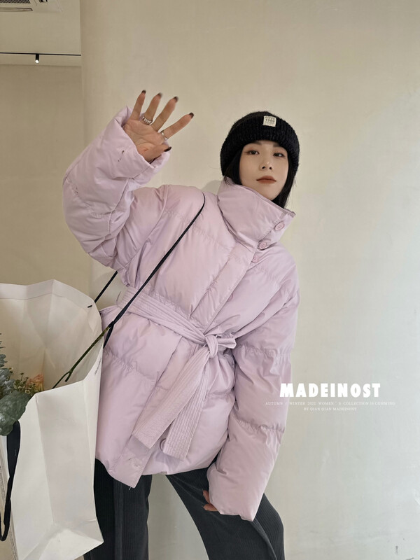 【Osha MADEINOST】Winter new mid-length down jacket with stand collar and belt 87350# FHX