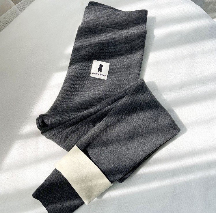 【RAINBOW】Autumn and winter nine-point brushed threaded leggings bear cloth label is thin and warm 9951
