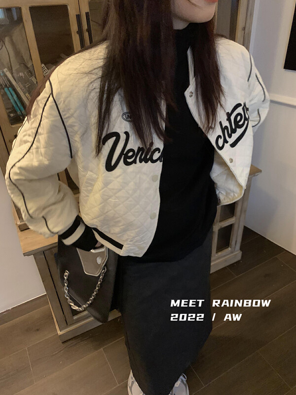 Original price 168.99! [RAINBOW] Embroidered diamond-shaped baseball jacket short jacket (American street style) 03106# FHX