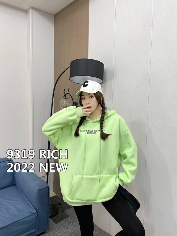 【9319】Hooded letter plus fleece comfortable all-match pullover sweater 15015# L
