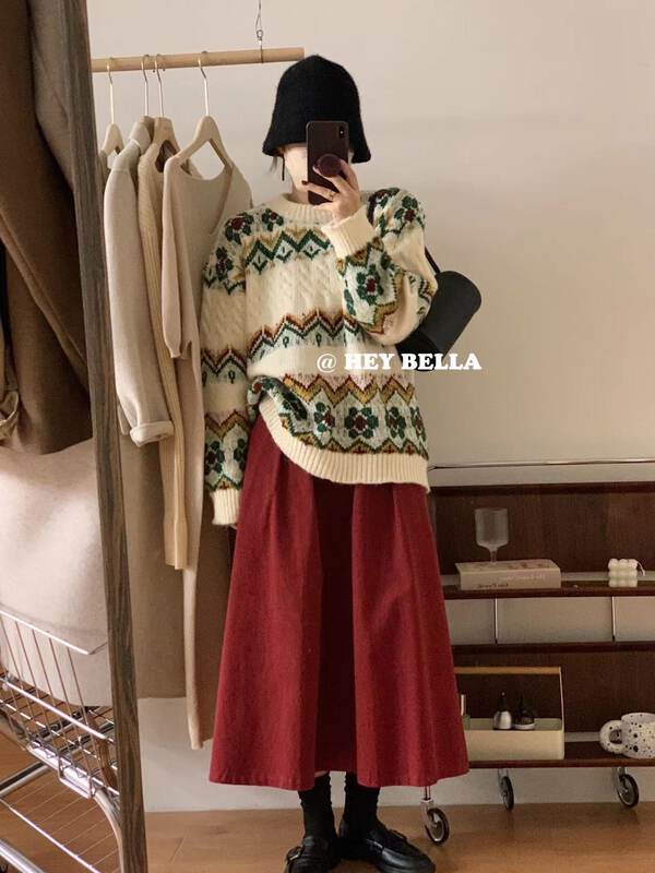 【HEY BELLA】Comfortable and versatile warm sweater with round neck pullover H5268# L