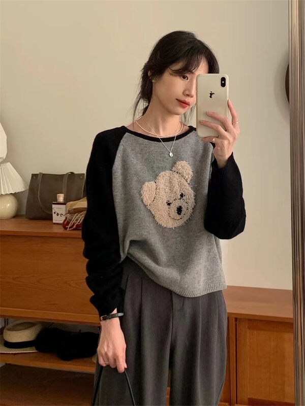 【ARE YOU】Comfortable and warm sweater with round neck pattern color matching (sweater only) YS2-853# L