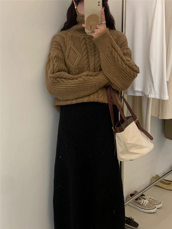 【ARE YOU】High collar twisted loose warm sweater 773# L