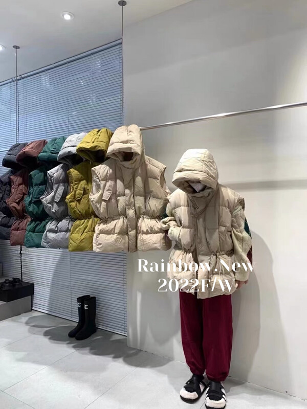 【RAINBOW】Drawstring down hooded vest (autumn and winter colors) 06208# FHX