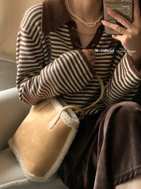 [B Plus] simple and versatile literary striped thick sweater 22-8423-2