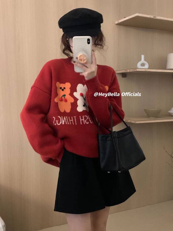 【HEY BELLA】Comfortable warm sweater with round neck pullover pattern B9926# L