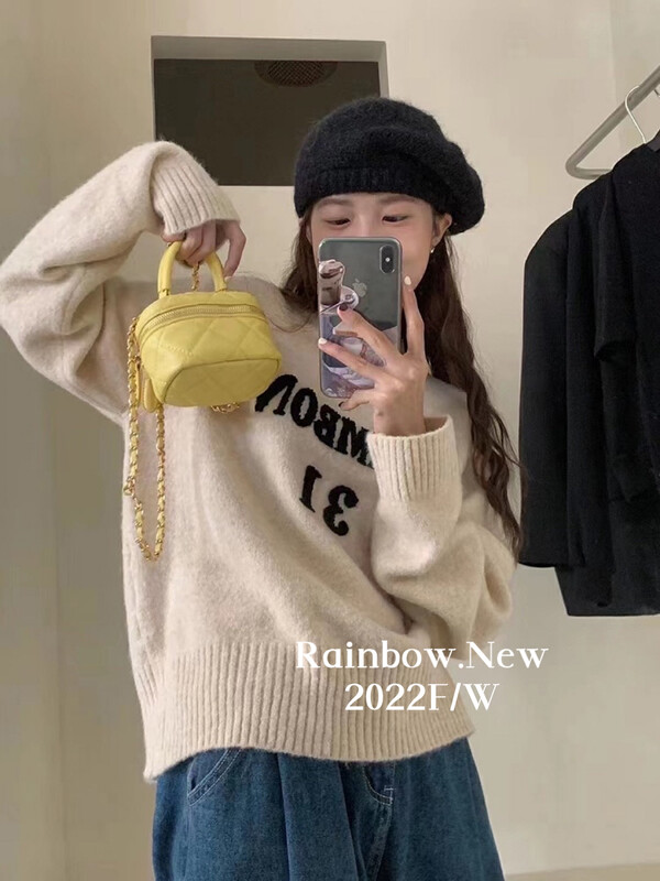 【RAINBOW】Korean style lazy phoenix high-end embroidered sweater all-match sweater 0100-