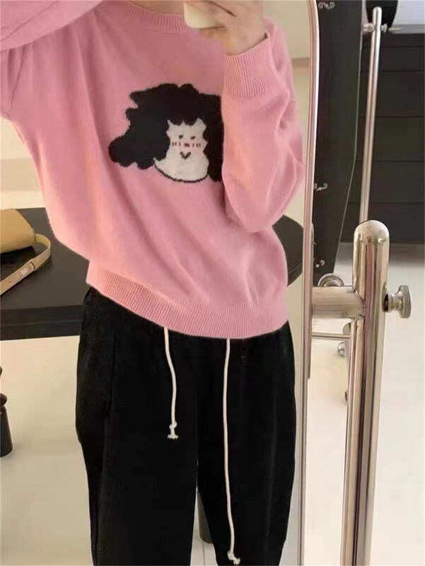 【ARE YOU】Comfortable and warm sweater with round neck color block pullover 582# L