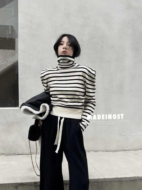 【Osha MADEINOST】Winter new retro striped turtleneck bottoming sweater S7217# FHX
