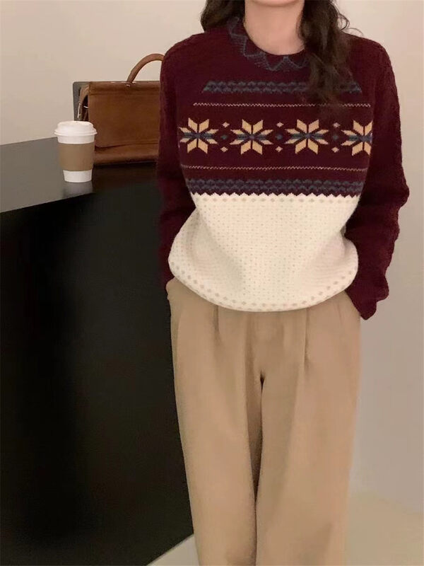 【ARE YOU】Loose color matching pullover comfortable and versatile warm sweater YS1-863# L
