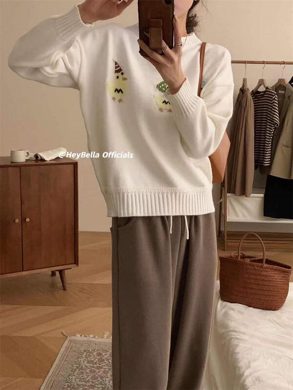 【HEY BELLA】Long-sleeved Korean style embroidered warm sweater B9719# L