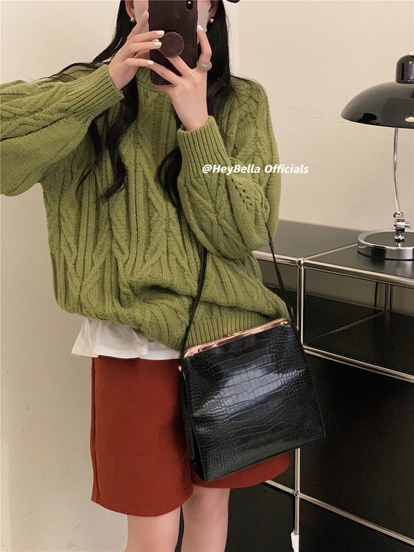 【HEY BELLA】Pure color pullover twist warm sweater B9945# L