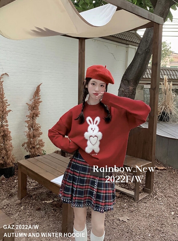 【RAINBOW】New Year Christmas cartoon plush bunny sweater round neck sweater 201-