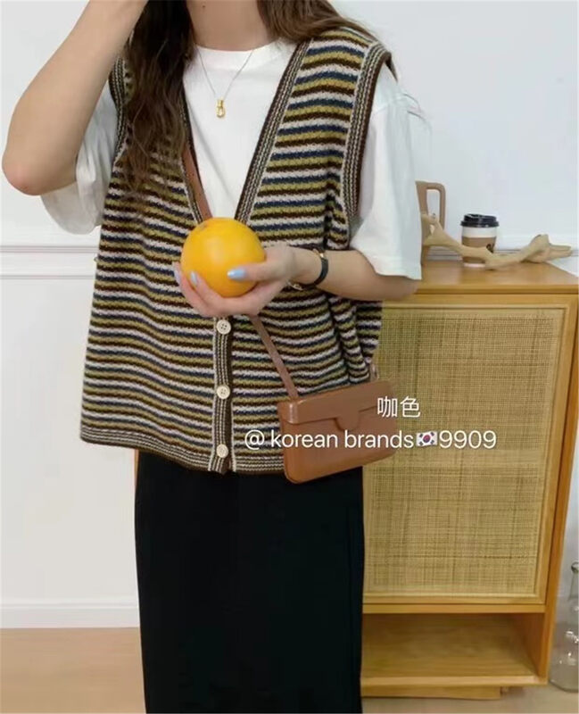 【ARE YOU】V-neck single-breasted striped sleeveless comfort vest YS3-859# L
