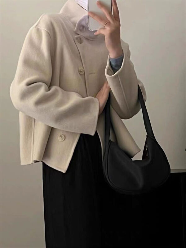 【ARE YOU】high collar single breasted solid color comfortable wool coat (100% wool) 705# L