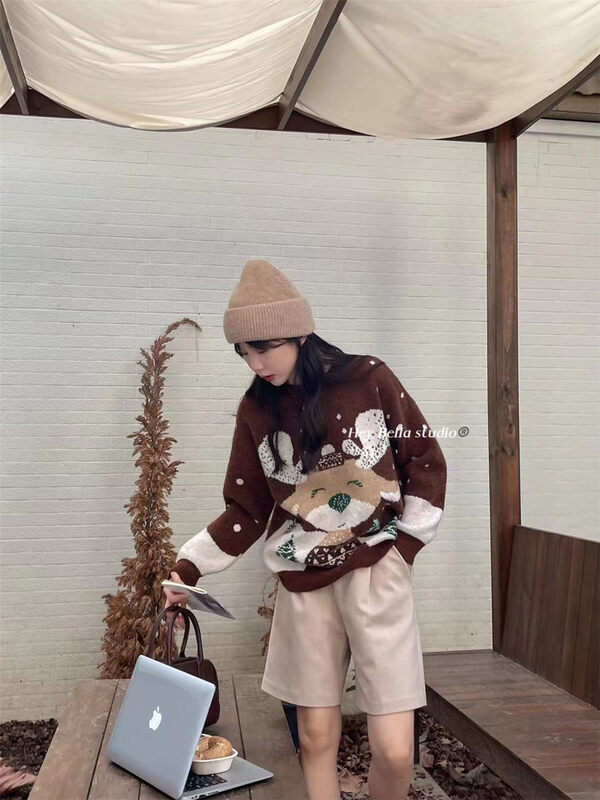 【HEY BELLA】Christmas deer fashion pullover warm sweater B9967# L