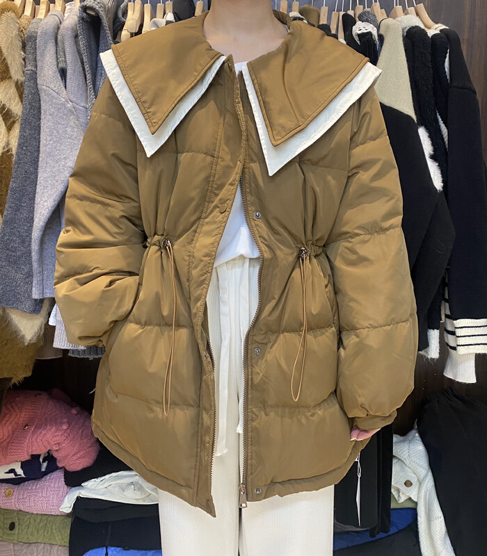 【ARE YOU】Single-breasted color matching lapel comfortable warm cotton jacket YS1-709# L