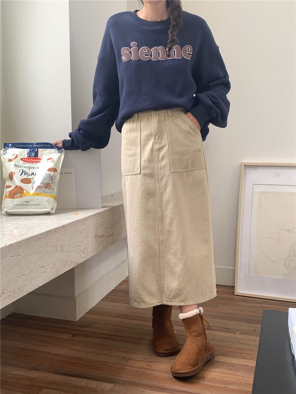 【MEET ME】Slender high waist comfortable all-match straight skirt 7106# L