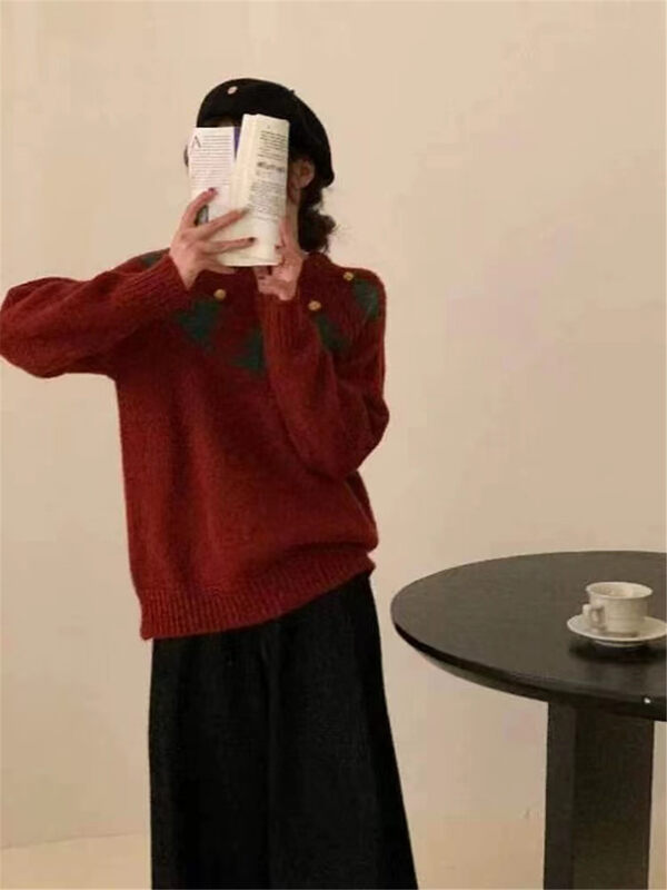 【ARE YOU】Comfortable and warm sweater with round neck color block pullover YS2-838# L