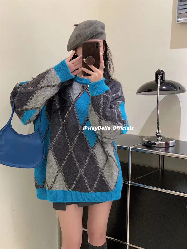 【HEY BELLA】Lingge heavy industry fashion all-match loose warm sweater B9962# L