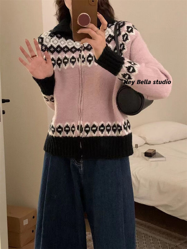[HEY BELLA] Zipper comfortable and versatile fashion warm sweater B9873# L