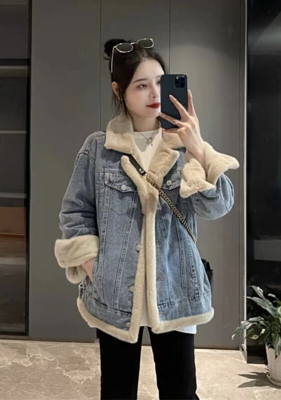 【JH】Positive and reverse stitching plush thick denim jacket 43248# PCZ