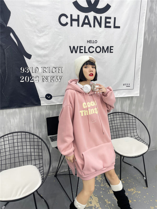 【9319】Hooded letter plus fleece comfortable all-match pullover sweater 20006# L