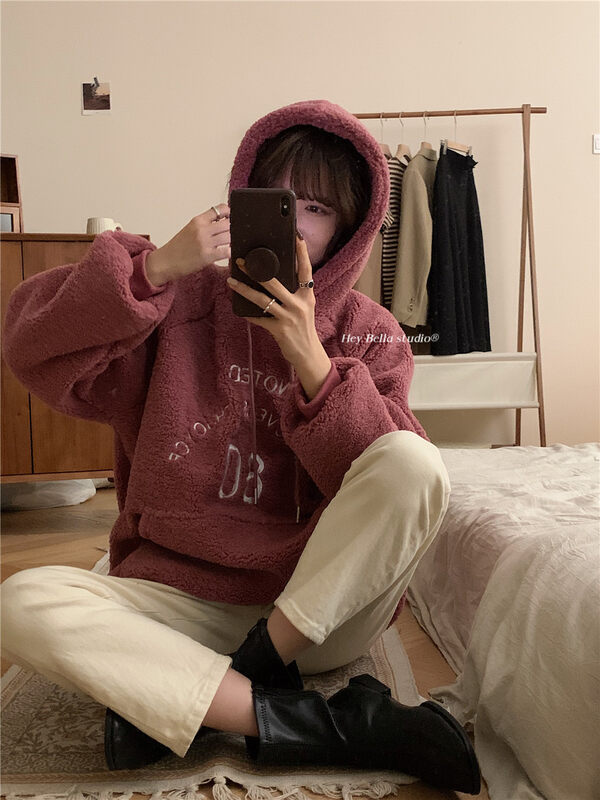 【HEY BELLA】Hooded color matching pullover comfortable and versatile sweater BB6007-1# L