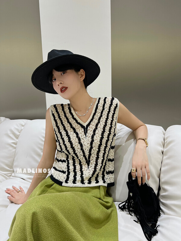 [Osha MADEINOST] Linen Heavy Industry Irregular Striped Vest/Sling S918