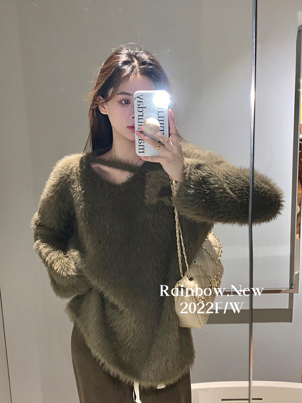 【RAINBOW】French mink velvet soft waxy gentle sweater lazy wind design sense 0112-