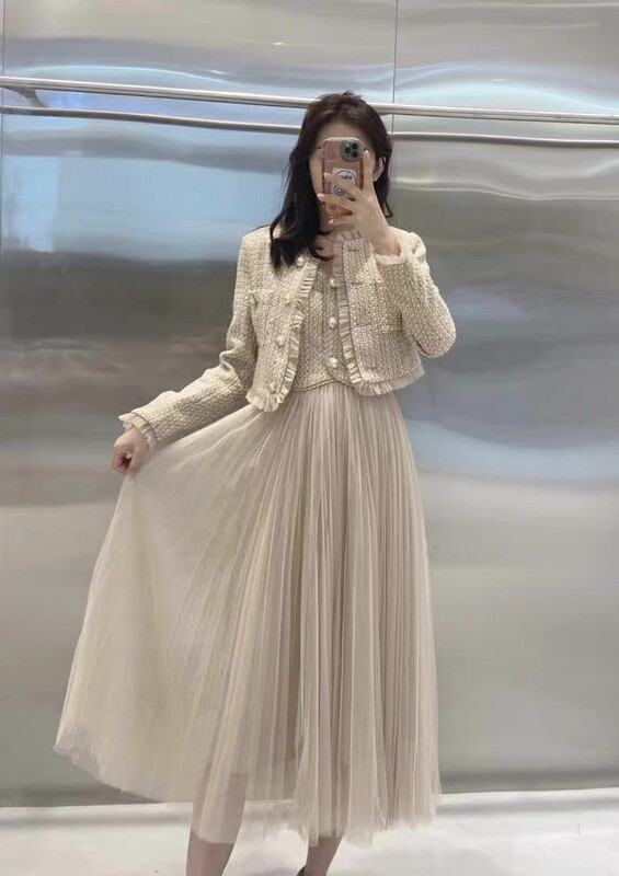 【JH】Xiaoxiang style textured short coat + mesh suspender skirt two-piece suit 43131# PCZ