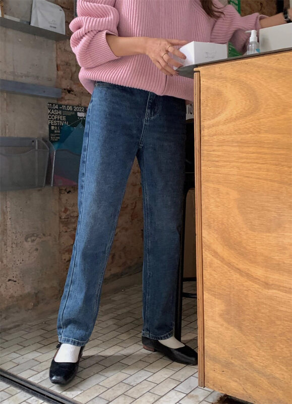 【MEET ME】Fleece Straight Slim Fit Jeans YS7092# L