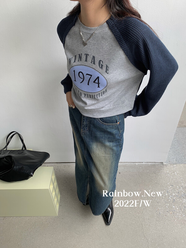 The original price is 77.83! 【RAINBOW】Korean version simple contrasting color letters casual splicing sweater (loose pullover sweater sweater guard) 08560# FHX