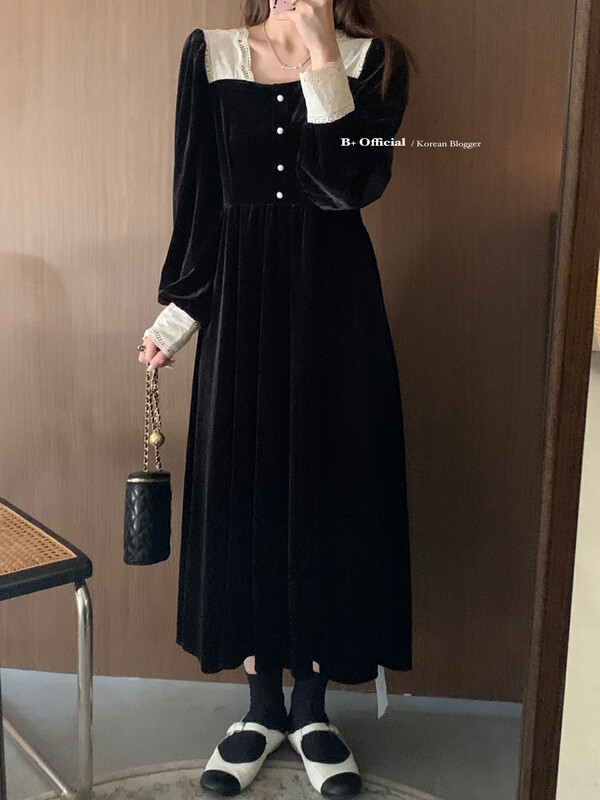 [B plus] early winter simple French elegant atmosphere feminine lace dress 22-8291-2