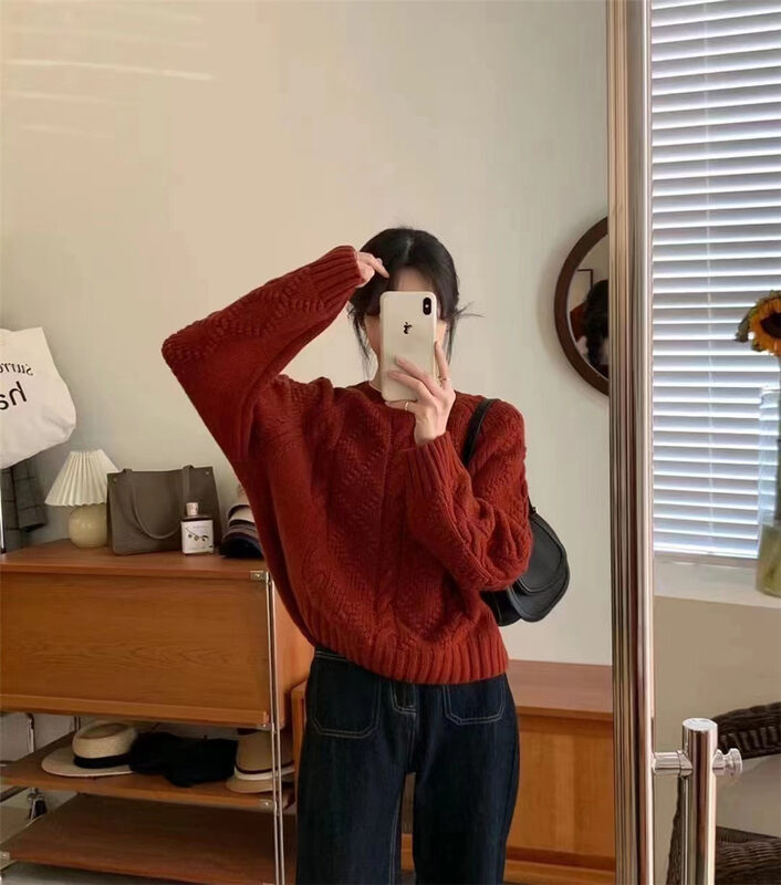 [ARE YOU] Round neck loose pullover comfortable and versatile warm sweater YS2-828# L