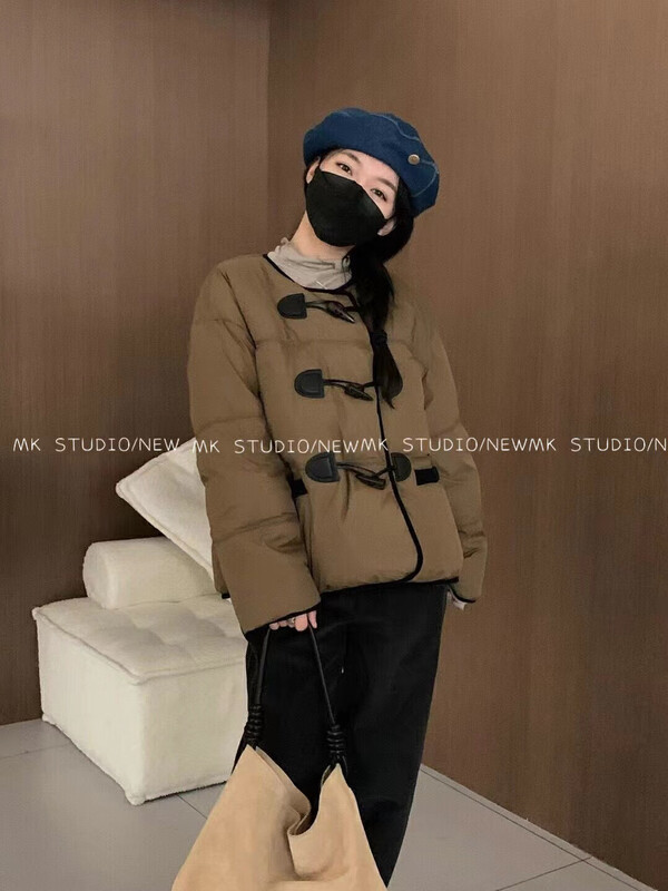 [CHEN/MK] Retro horn buckle contrasting color side warm down jacket (including 90% white duck down) yr16# HJY