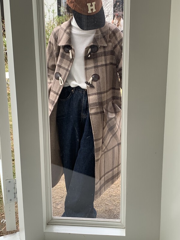 【ARE YOU】Plaid horn buckle fashion all-match coat YS2-818# L