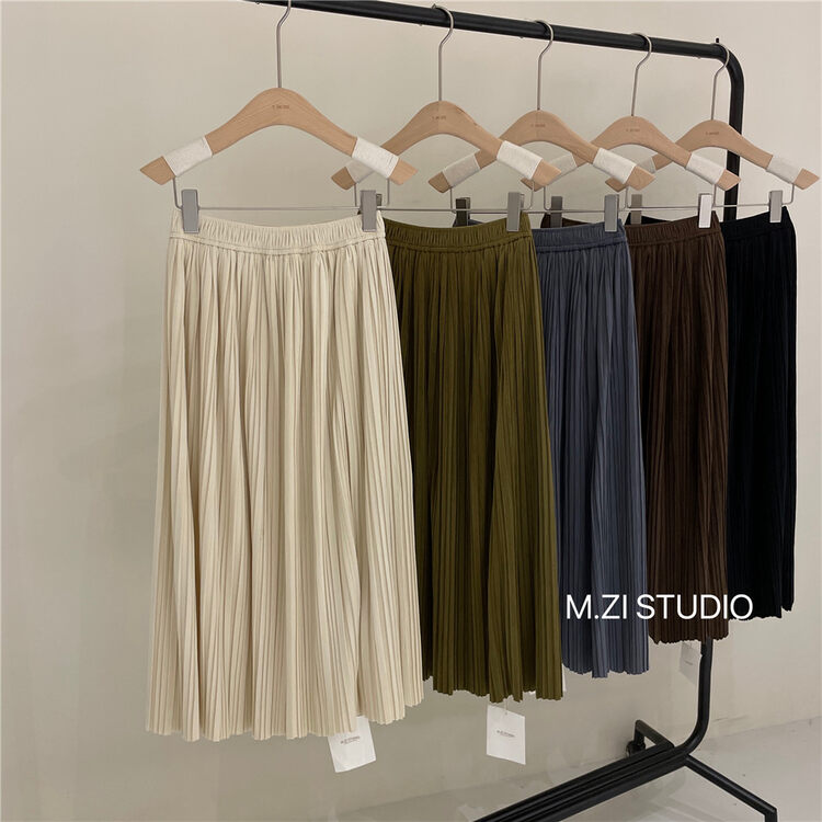 Original price 77.83! 【M.ZI STUDIO】Simple elastic waist pleated skirt YS1-18001# HBX