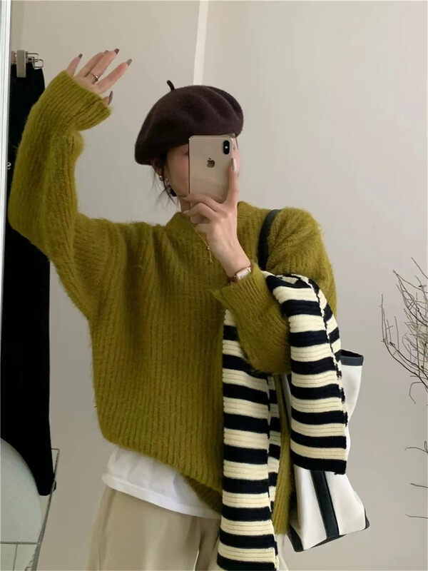 【ARE YOU】Round neck loose pullover comfortable clean version warm sweater YS1-861# L
