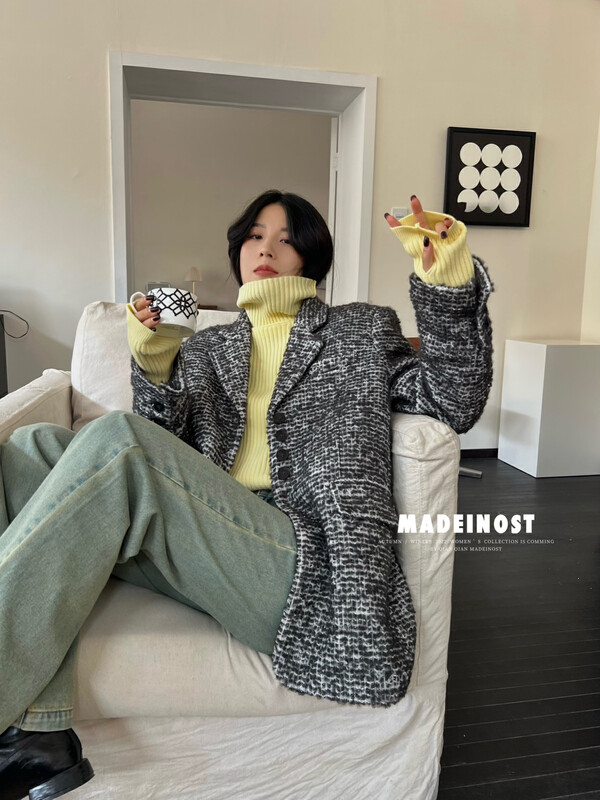 【Osha MADEINOST】Winter new high-grade bright silk circle woolen coat with 40% wool 87369