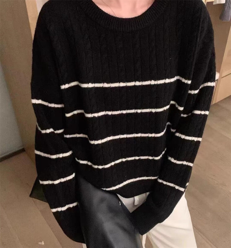 【ARE YOU】Striped Comfortable Versatile Slim Warm Sweater 788# L