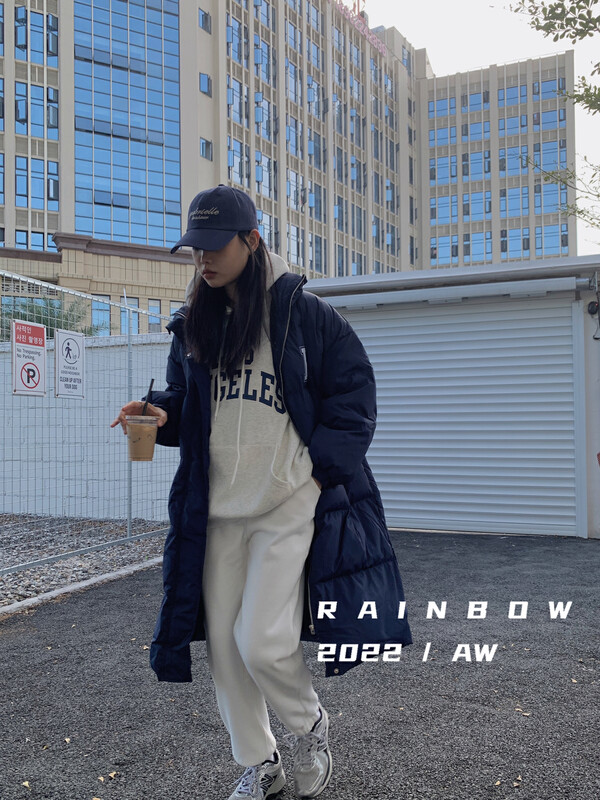 【RAINBOW】Korean version loose mid-length bread jacket white duck down jacket 06212# FHX