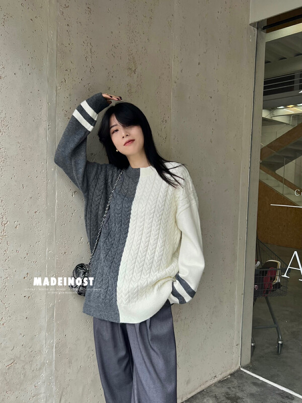 【Osha MADEINOST】Winter new retro contrast color hemp pattern sweater S7211# FHX