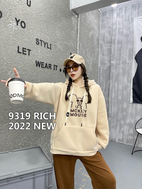 【9319】Hooded arctic velvet embroidery Mickey sweater 18003# L