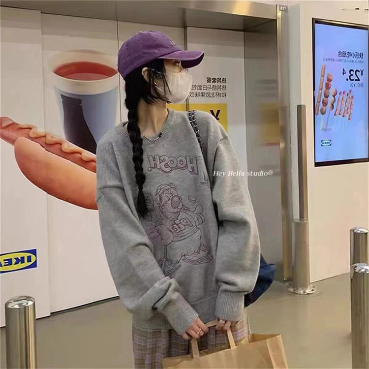 【HEY BELLA】Letter Pullover Long Sleeve Warm Sweater B9776# L