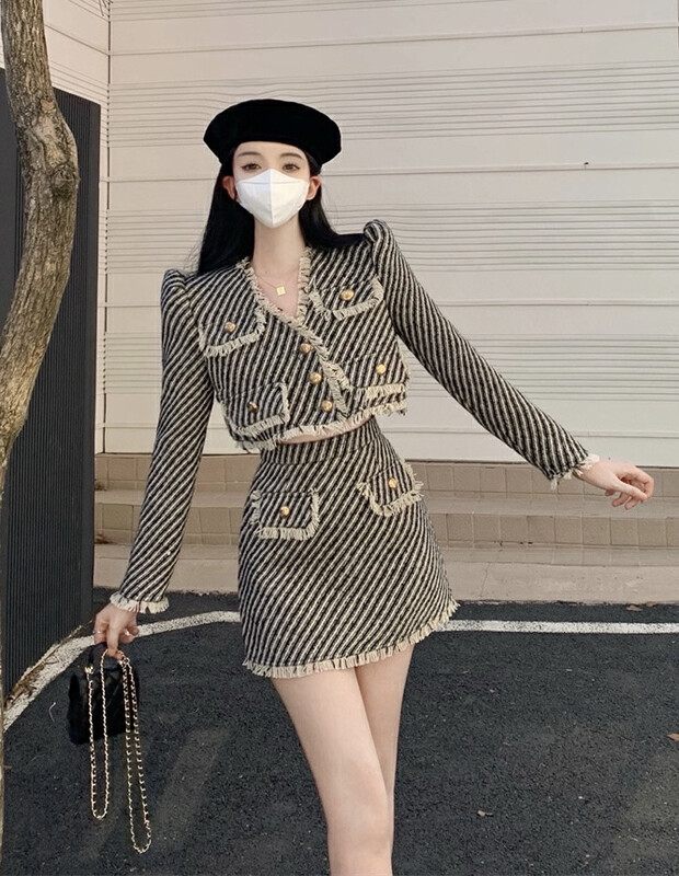[JH] Xiaoxiang twill short coat + high waist skirt two-piece suit 43368# PCZ